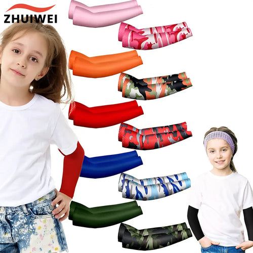 1 Paar Kinder-Armstulpen, Sonnenschutz, kühlende UV-Schutz-Ärmel, rutschfeste Armabdeckungen aus Eisseide für Jungen und Mädchen