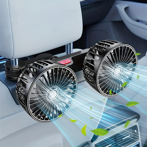 1 Pc Car Fan, Car Small Air Conditioner, Double-headed Rear Fan, Strong Wind, 360 Degrees Rotation, Large Air Volume, Subwoofer Operation, Base Fixed Clip Mounting Method, Suitable For Car Home